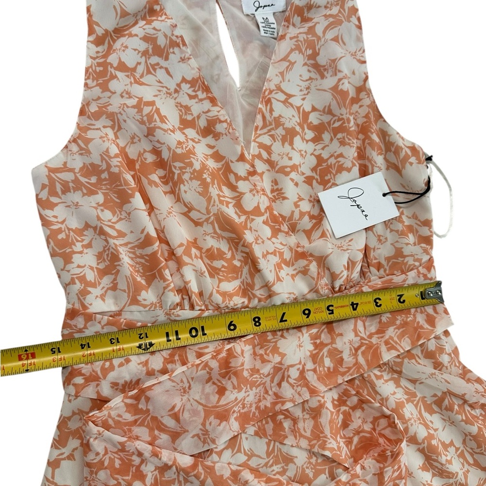 Japna Peach Floral Print V-Neck Tiered Ruffle Hem Sleeveless Dress Size M NWT - Picture 10 of 17